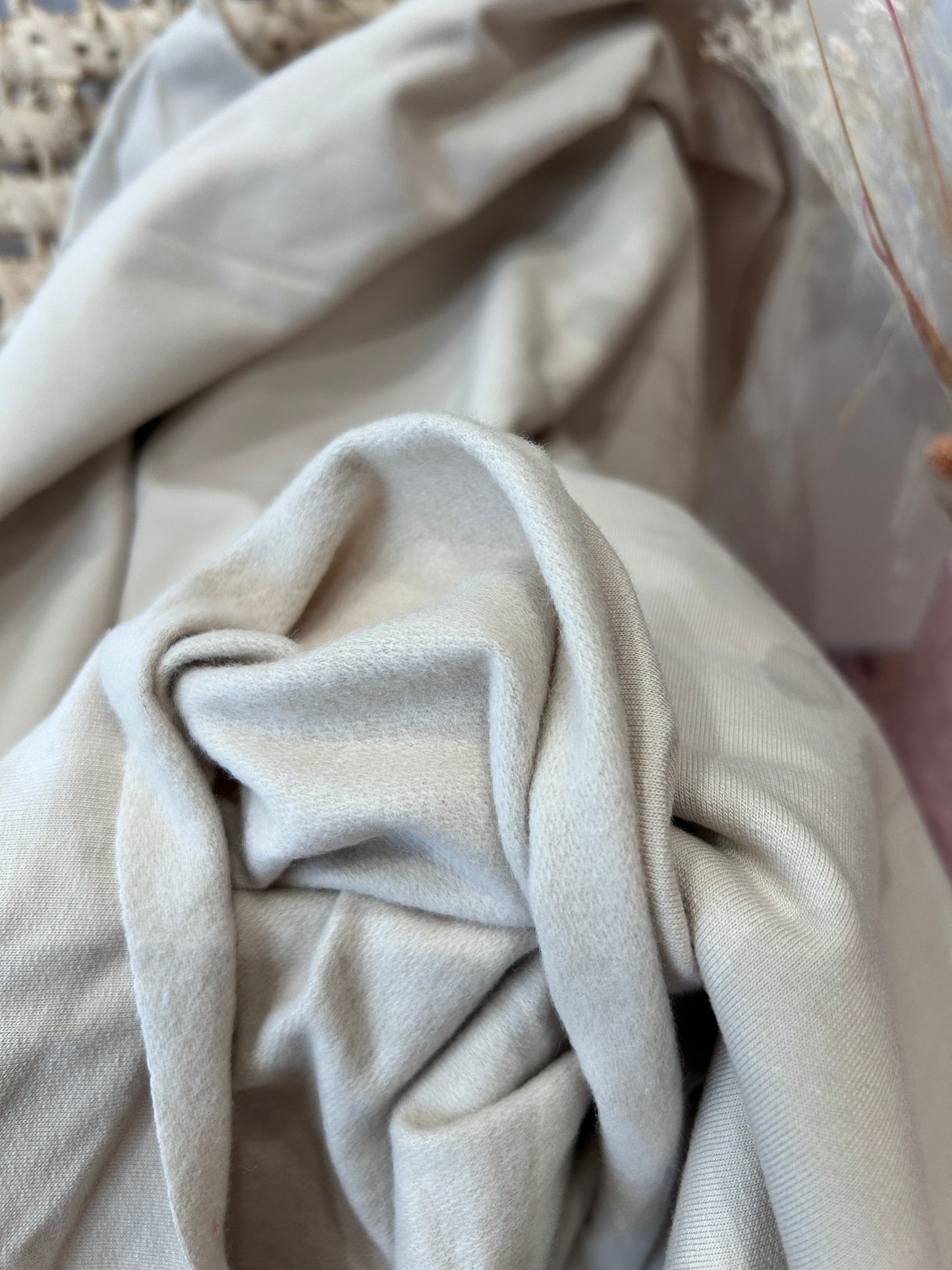 Tissu sweat french terry coloris sable/ écru