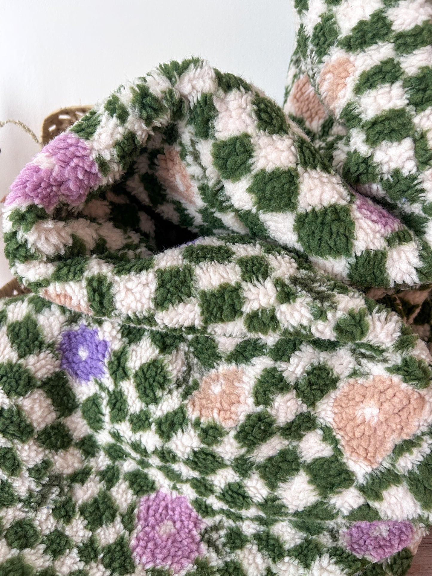 Tissu Sherpa à Carreaux et fleurs