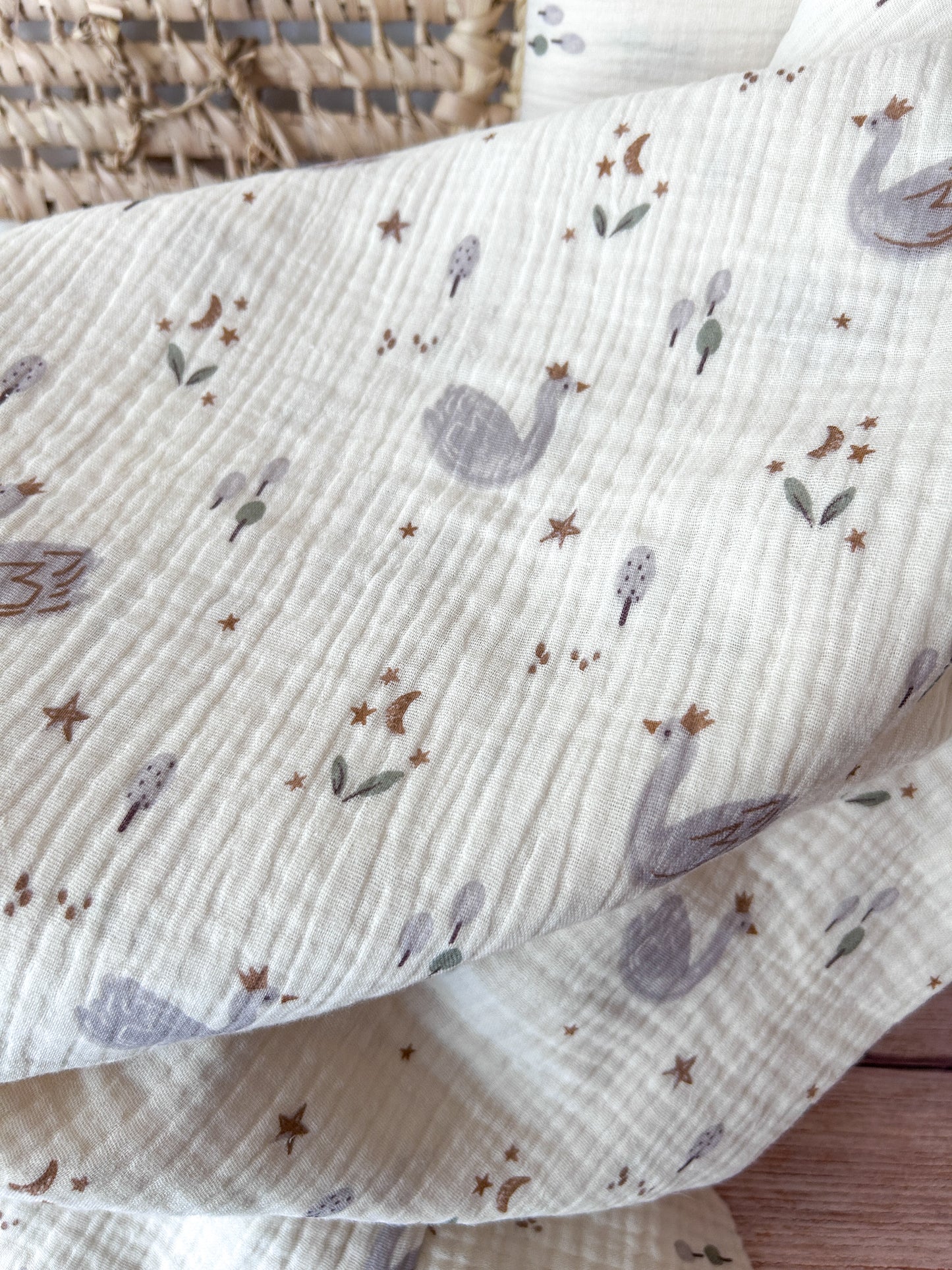 Tissu Double Gaze de coton Rêve de cygne