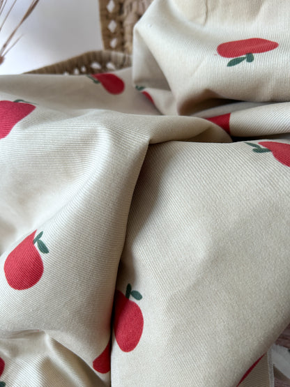 Tissu Velours Côtelé Milleraies Pommes Rouges