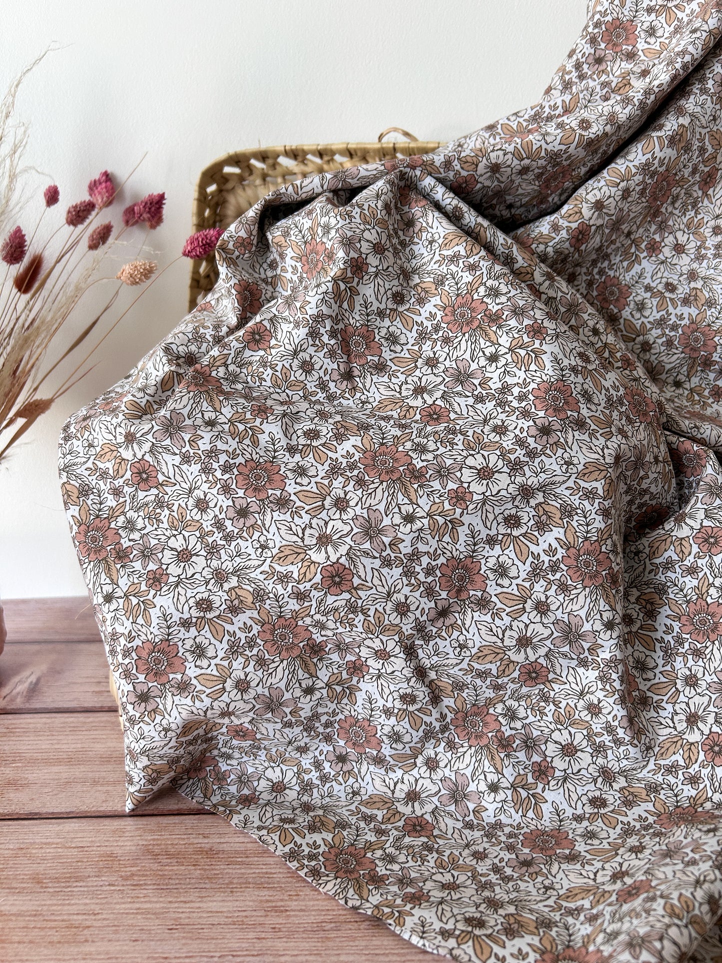 Tissu Popeline Fleurs Terracotta