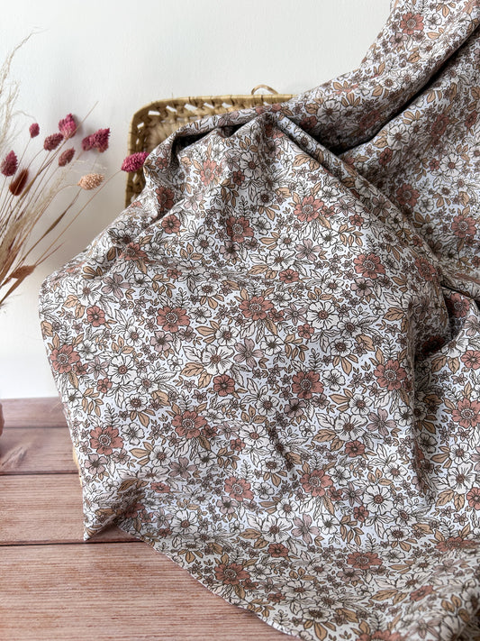 Tissu Popeline Fleurs Terracotta