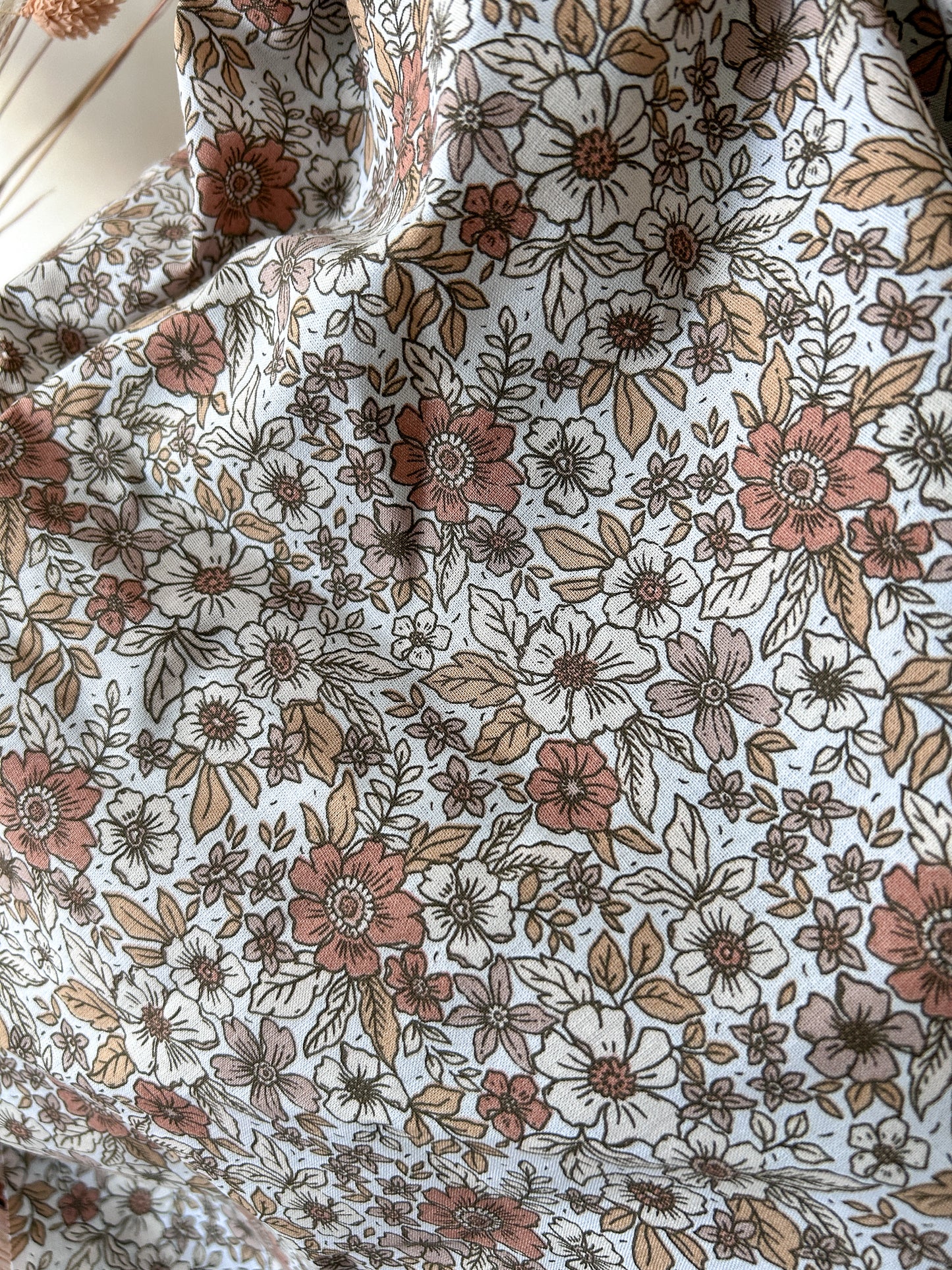 Tissu Popeline Fleurs Terracotta