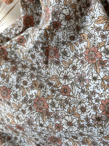 Tissu Popeline Fleurs Terracotta