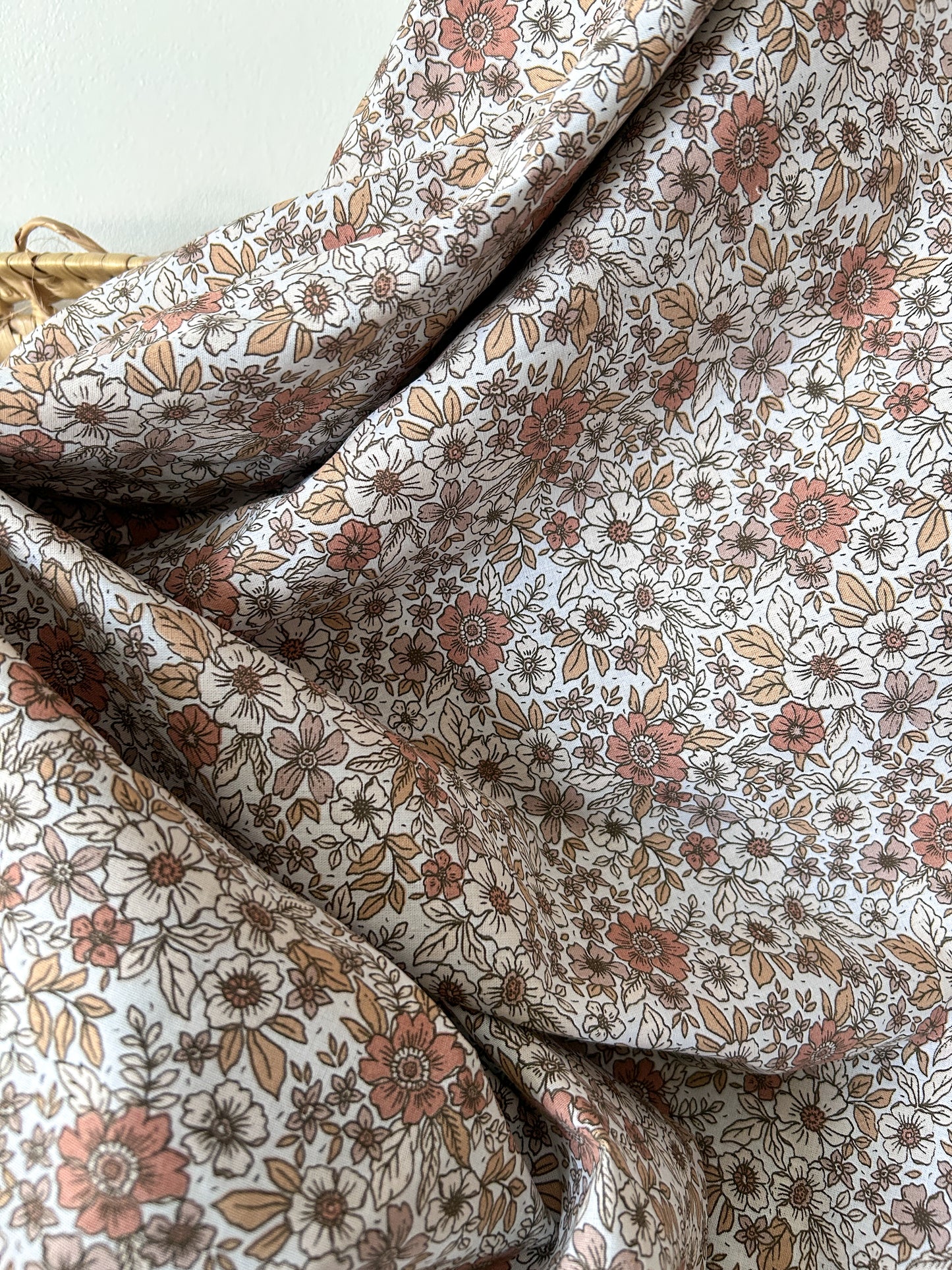 Tissu Popeline Fleurs Terracotta