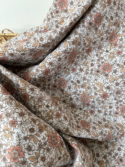 Tissu Popeline Fleurs Terracotta