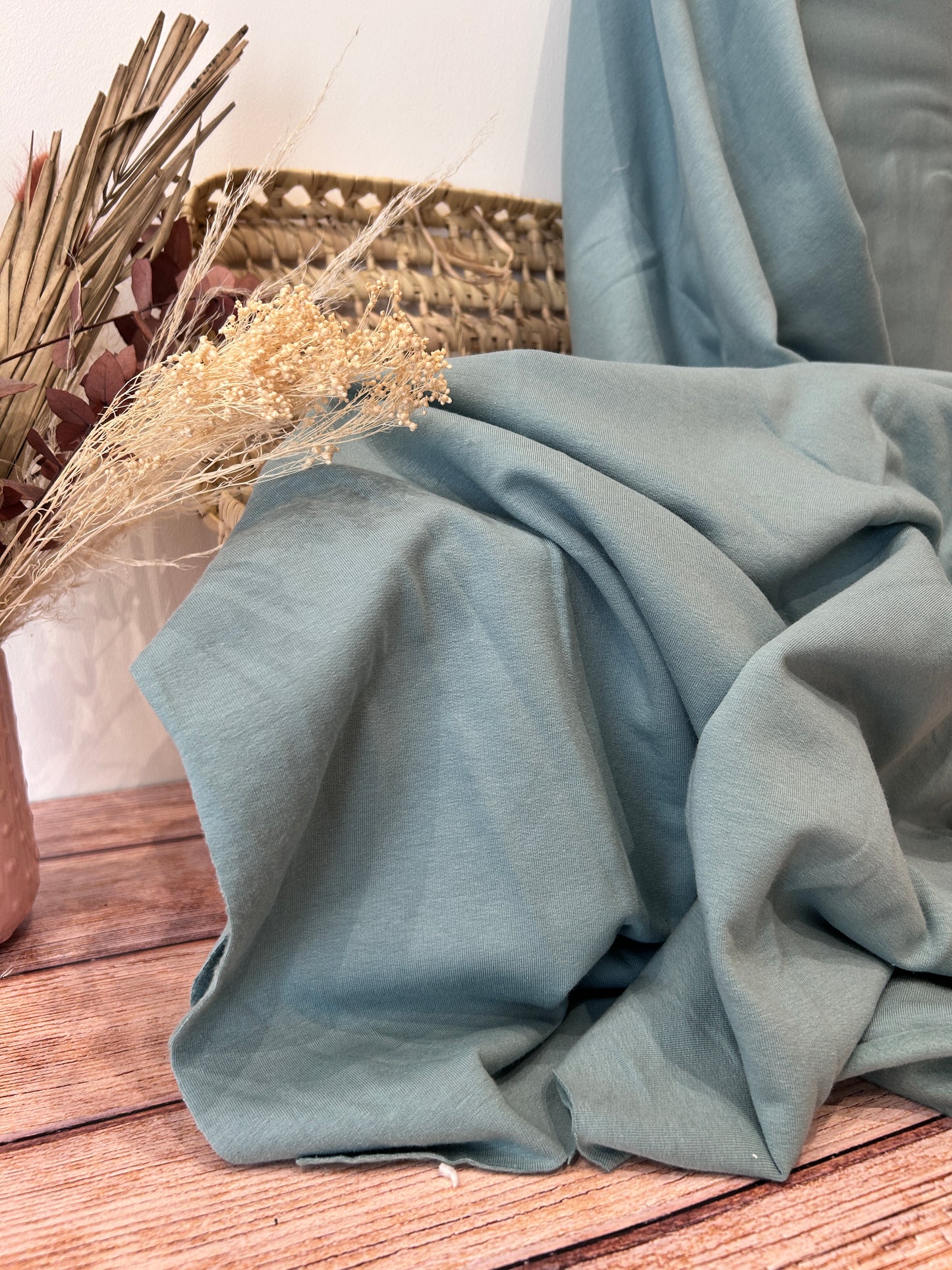 Tissu sweat french terry coloris vert eucalyptus