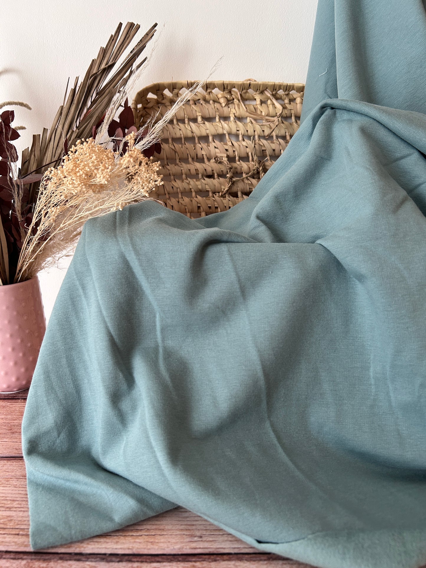 Tissu sweat french terry coloris vert eucalyptus