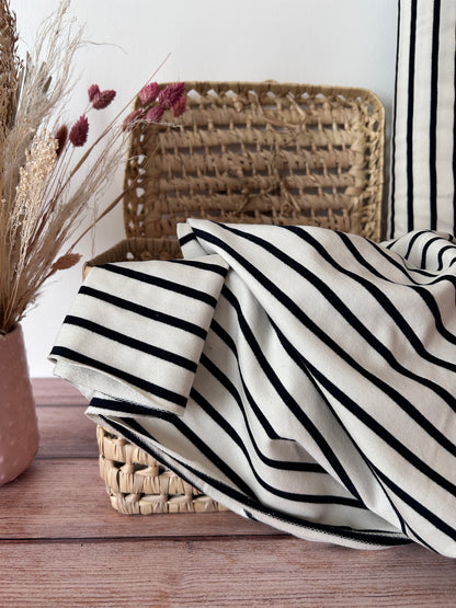 Tissu sweat french terry non brossé - marinière