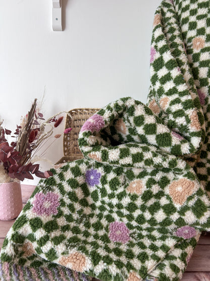 Tissu Sherpa à Carreaux et fleurs