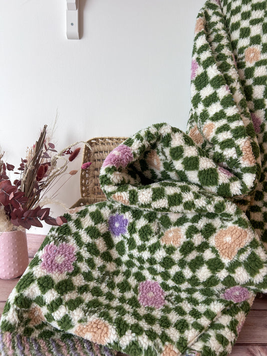 Tissu Sherpa à Carreaux et fleurs