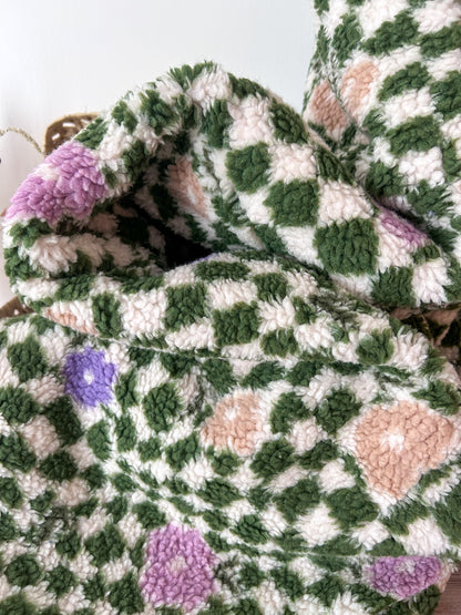 Tissu Sherpa à Carreaux et fleurs