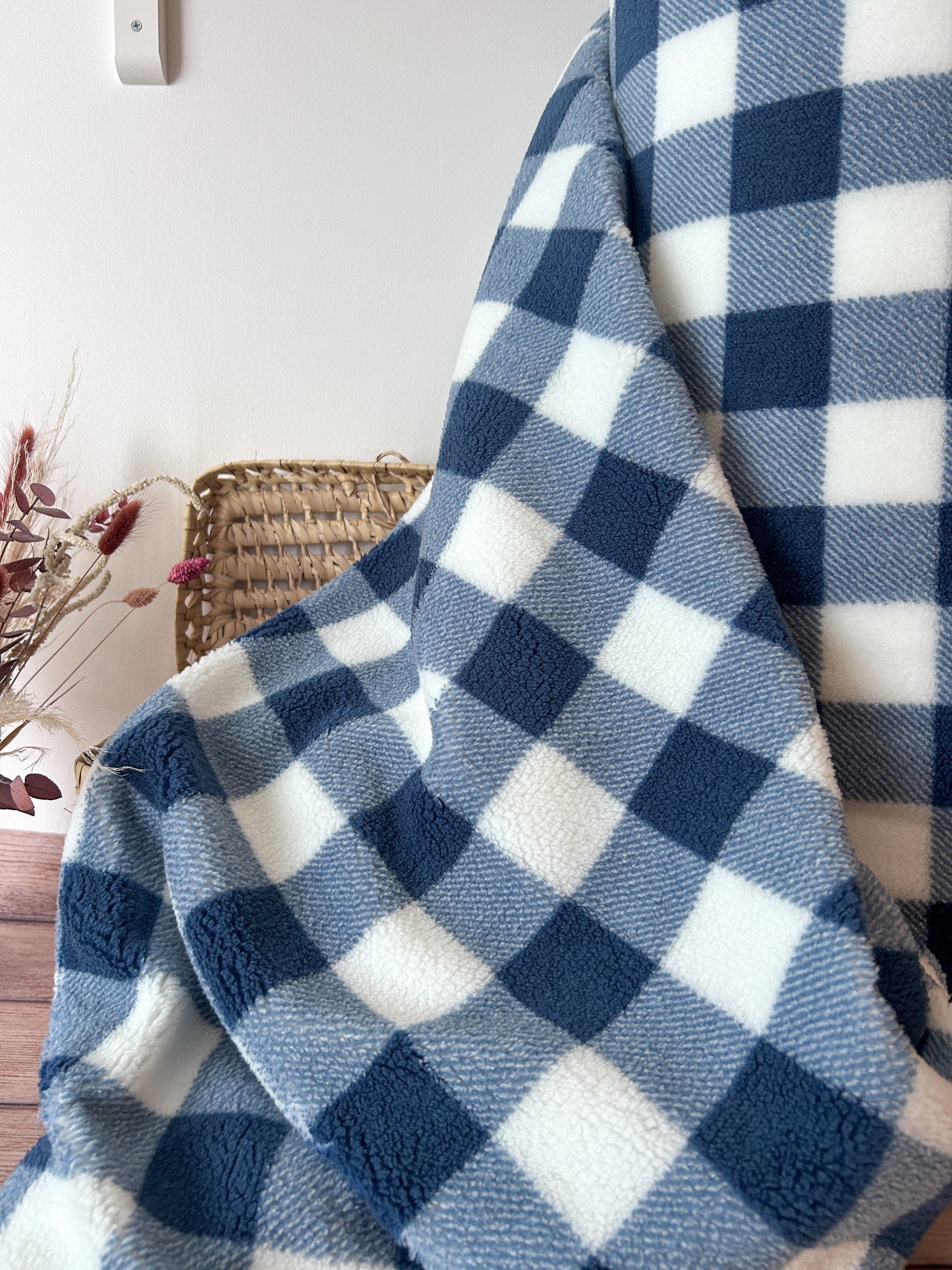 Tissu Sherpa à Carreaux Bleus