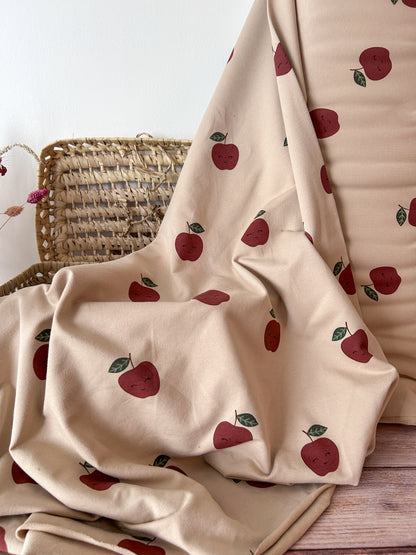 Tissu French Terry non brossé Pommes – Fond Beige
