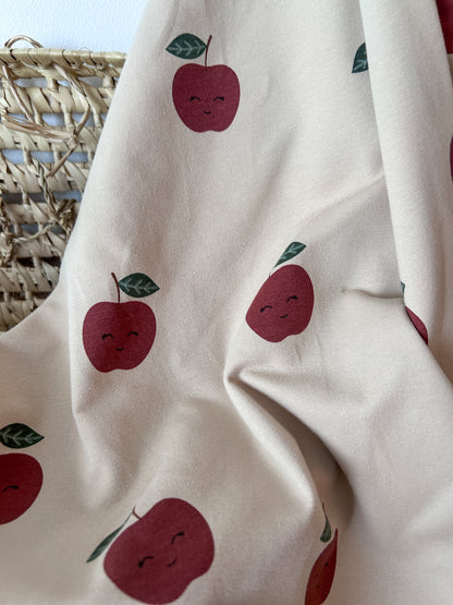Tissu French Terry non brossé Pommes – Fond Beige