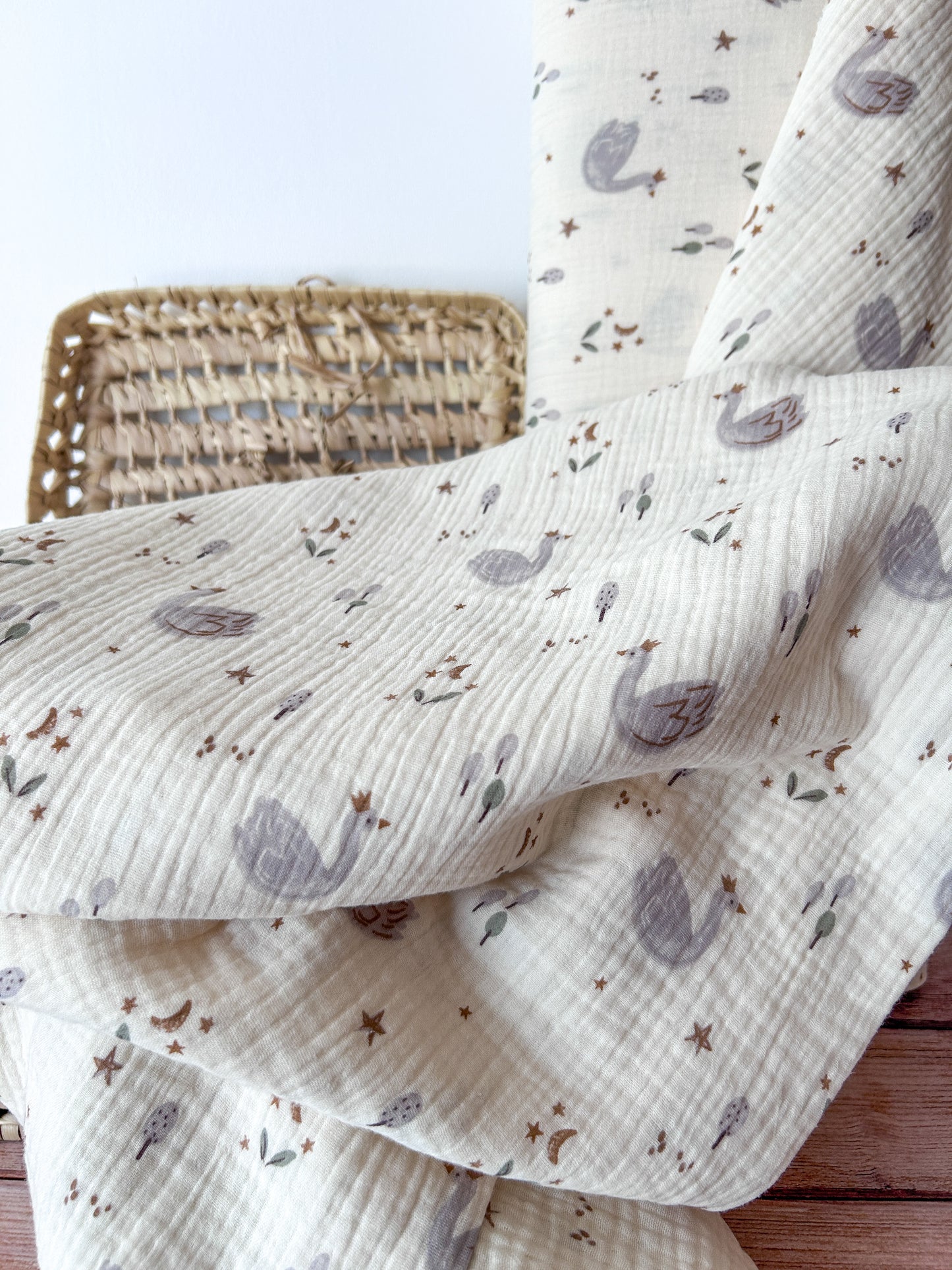 Tissu Double Gaze de coton Rêve de cygne