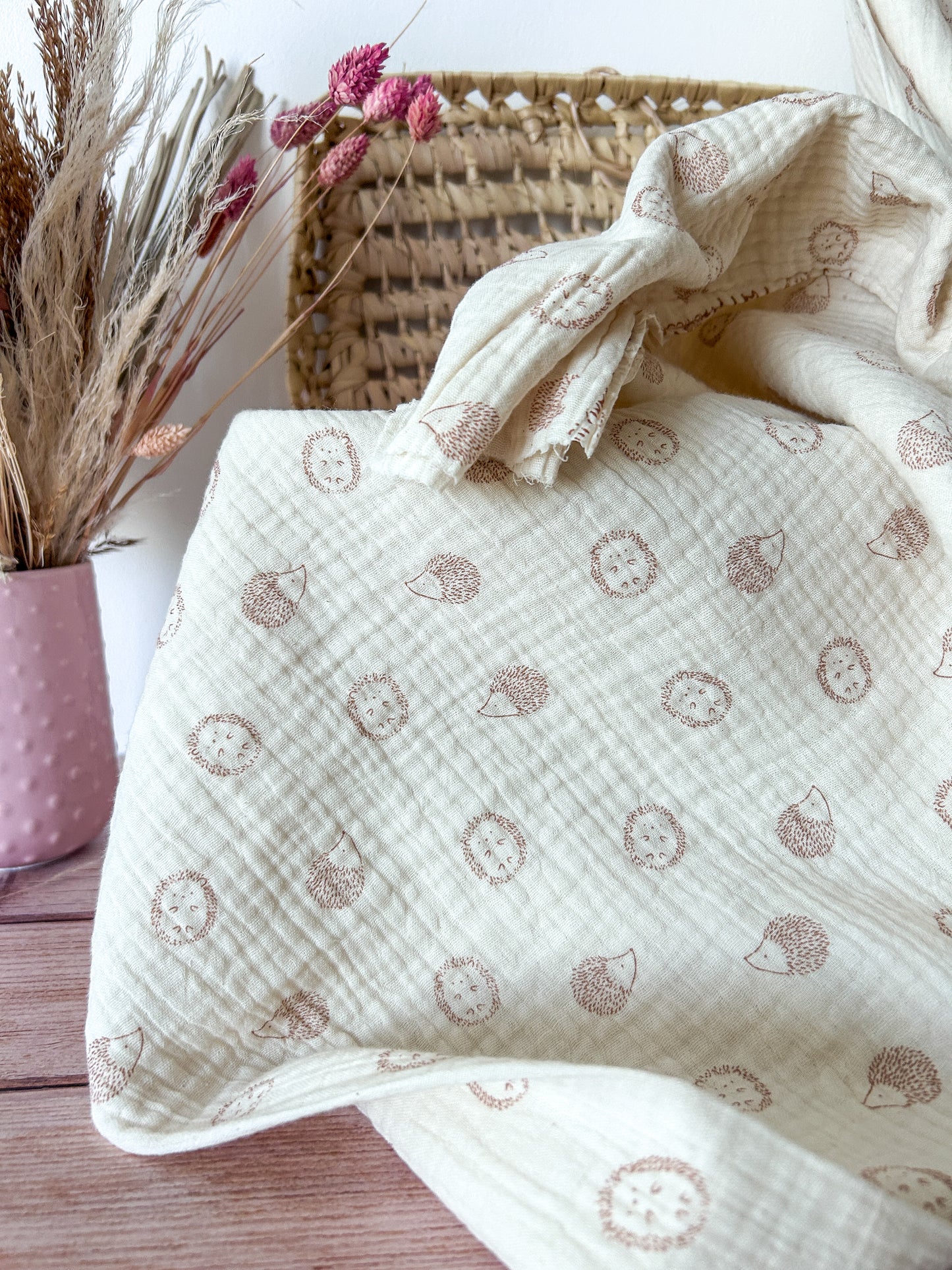 Tissu Double Gaze Hérissons – 100% Coton