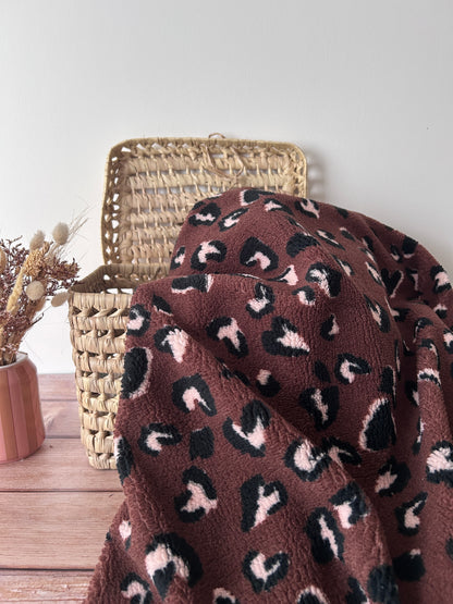 Tissu fausse fourrure léopard marron